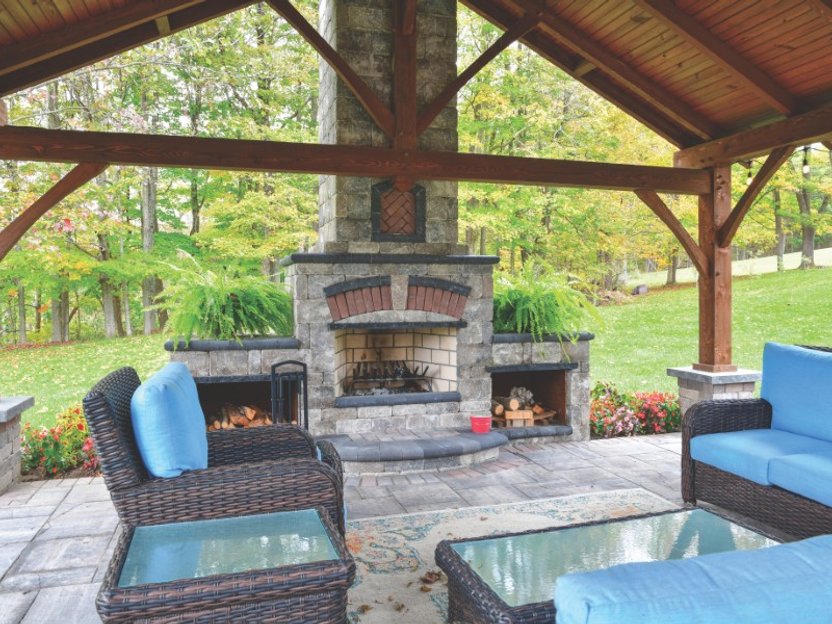 Outdoor entertaining space with pergola in Akron Ohio