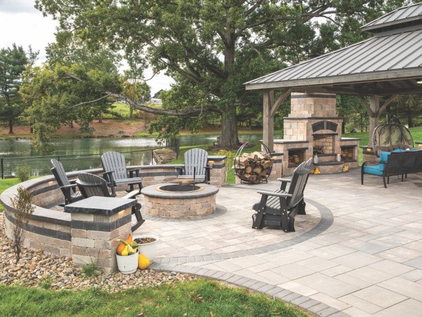 Timber frame pavilion with patio in Northeast Ohio