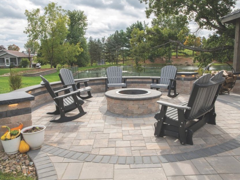 Stone patio with built-in planters near Wooster Ohio